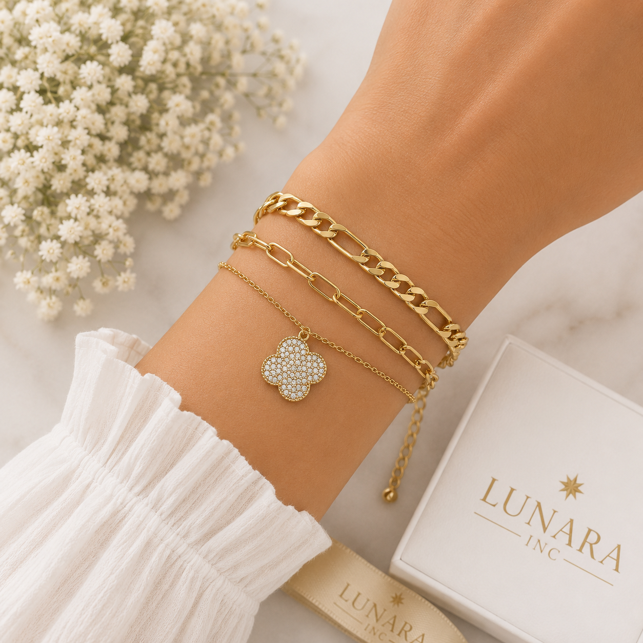 Layered Clover Charm Bracelet