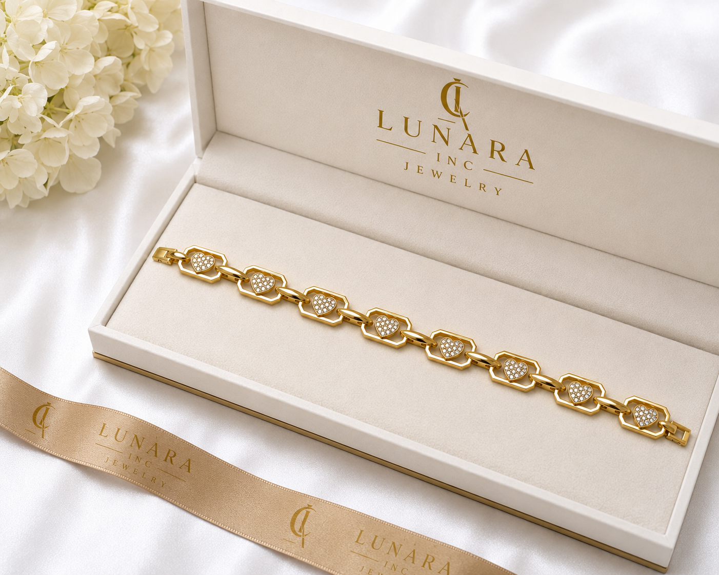 Pavé Heart Link Bracelet