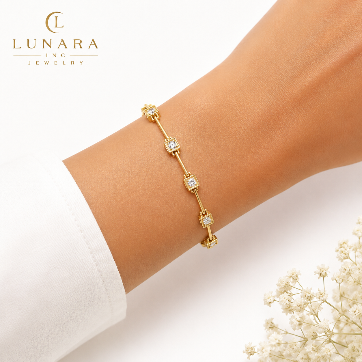 Lunara Square Crystal Link Bracelet