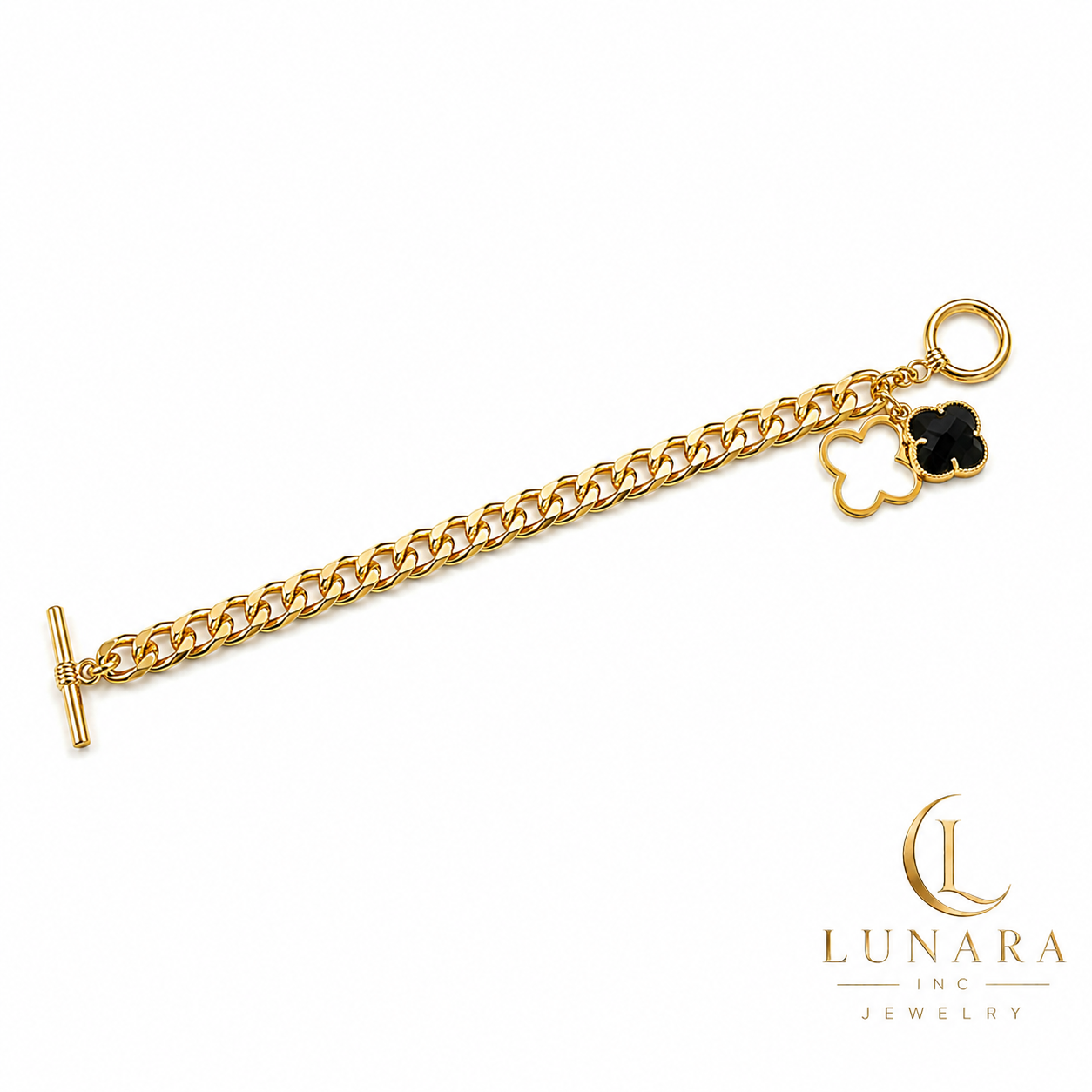 Clover Charm Cuban Link Bracelet