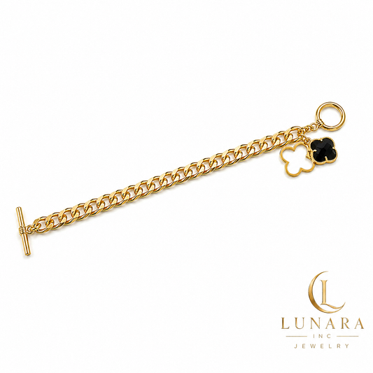 Clover Charm Cuban Link Bracelet