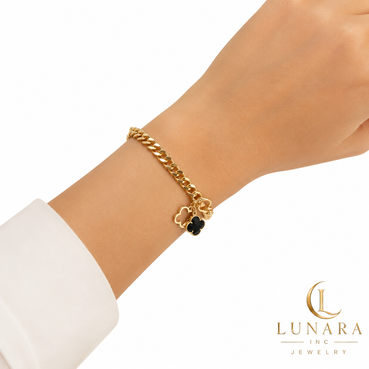 Clover Charm Cuban Link Bracelet
