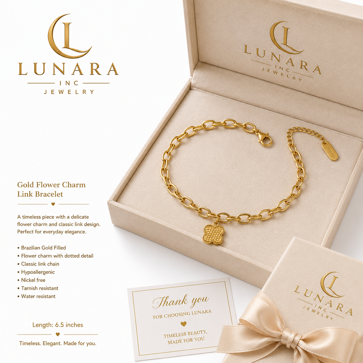 Lunara Dotted Clover Charm Bracelet