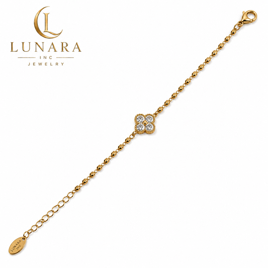 Brazilian Gold Filled Four-Petal Clear Zirconia Bracelet