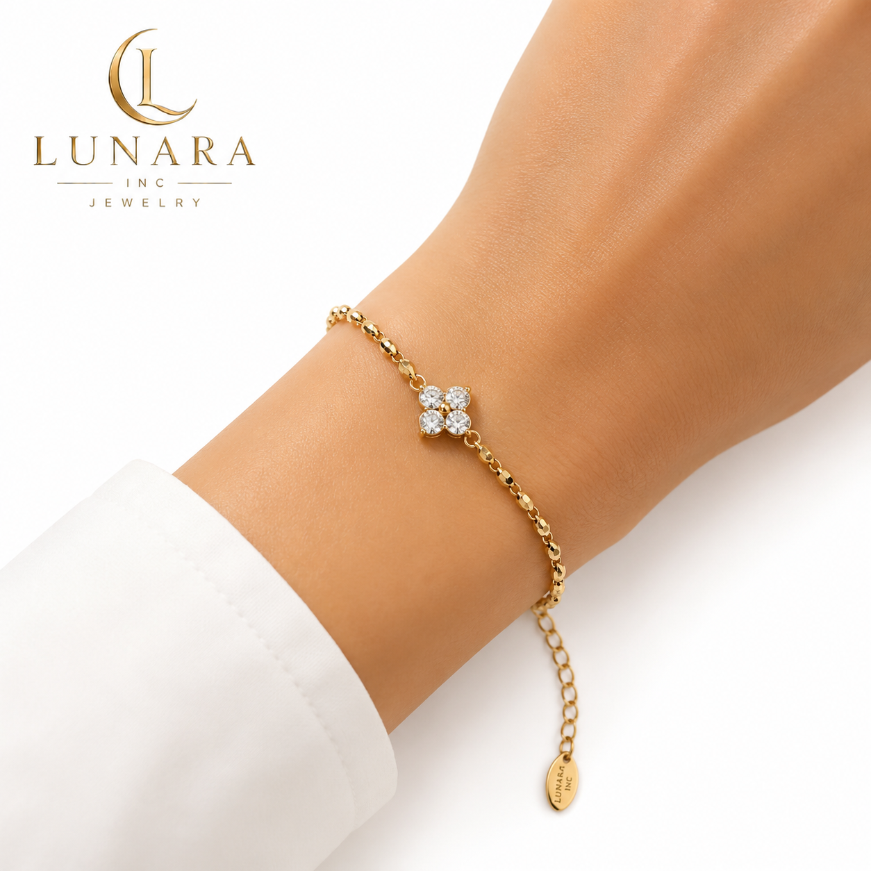 Brazilian Gold Filled Four-Petal Clear Zirconia Bracelet