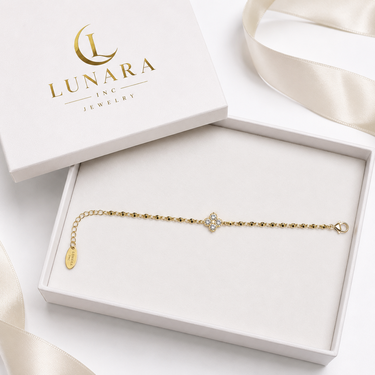 Brazilian Gold Filled Four-Petal Clear Zirconia Bracelet