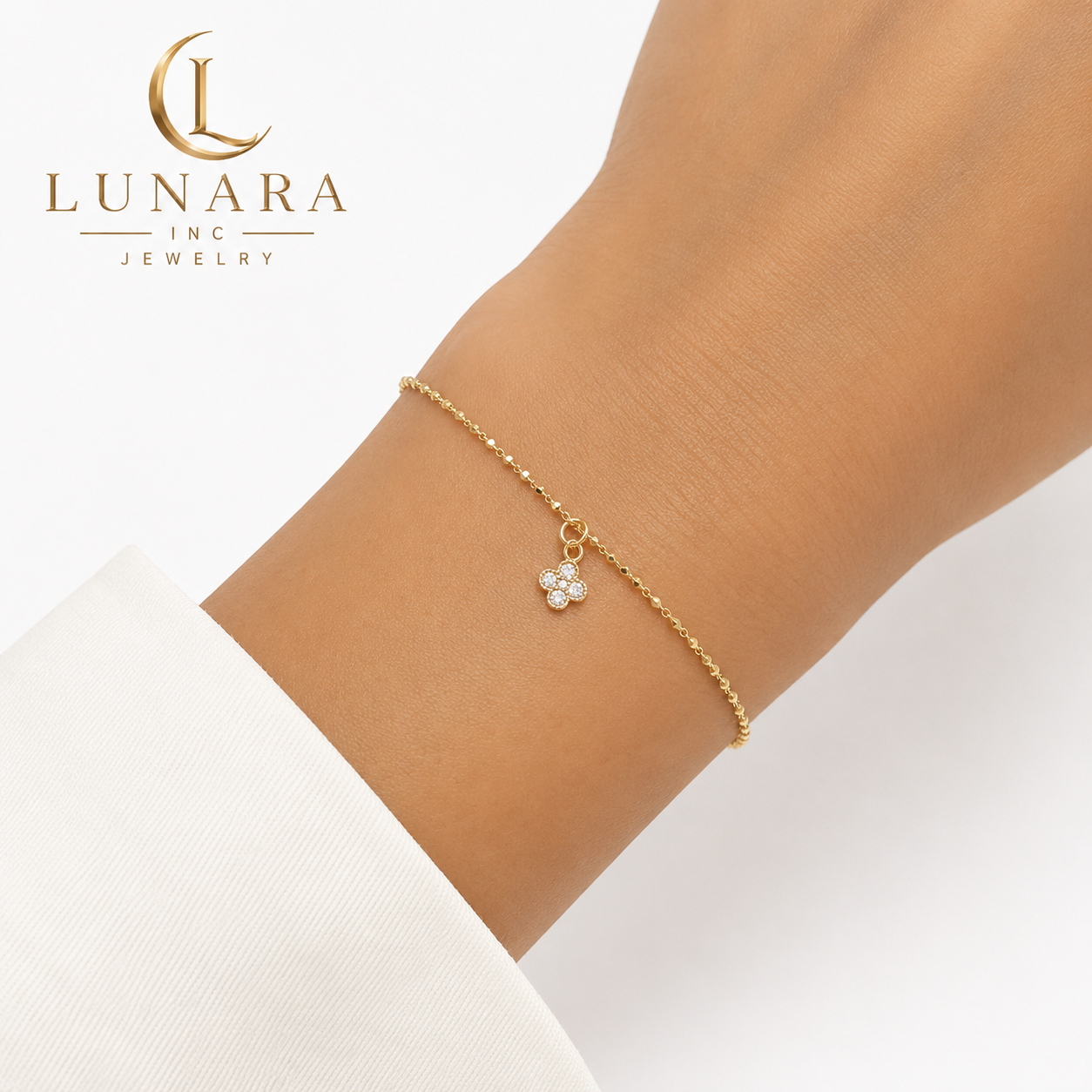 Brazilian Gold Filled Dangle Clover Charm Bracelet