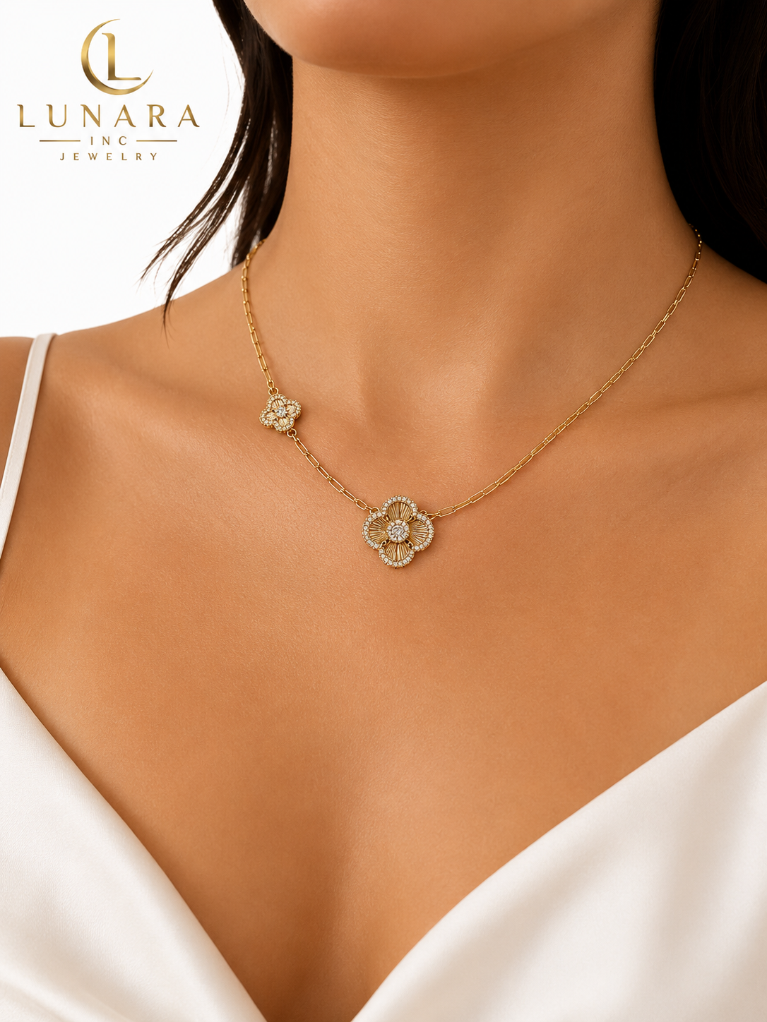 Brazilian Gold Filled Floral Station Necklace
