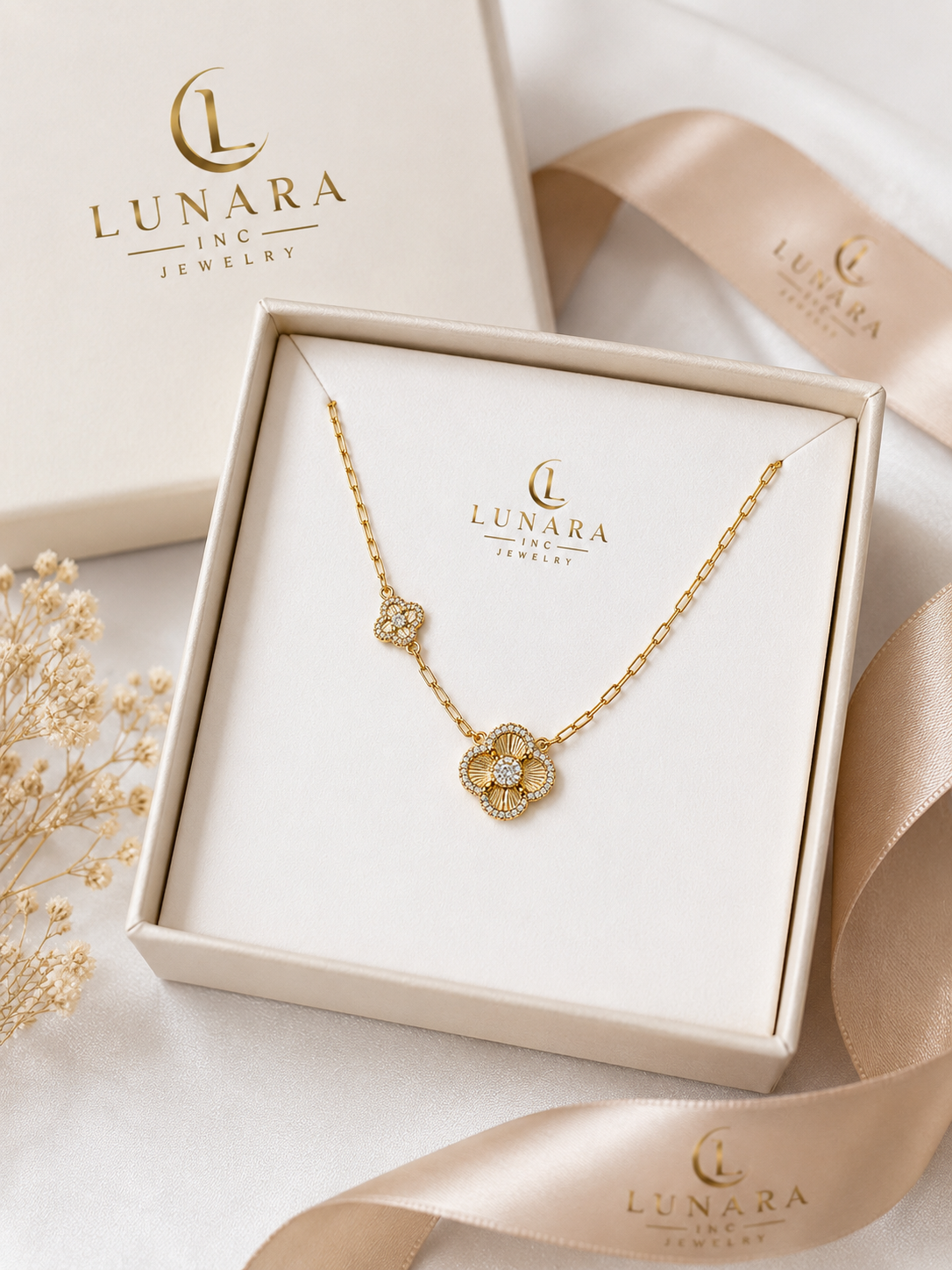 Brazilian Gold Filled Floral Station Necklace