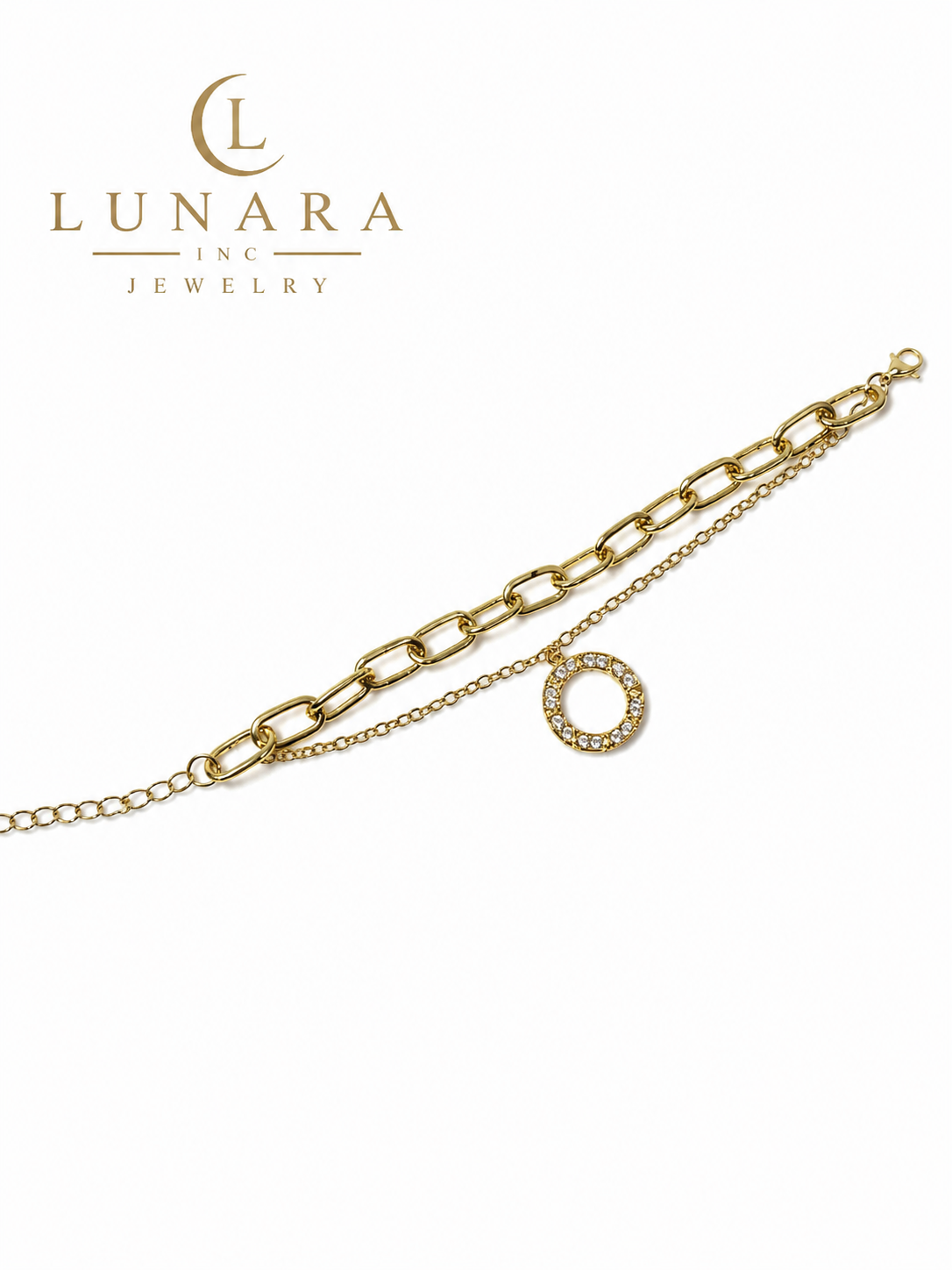 Layered Circle Charm Paperclip Bracelet