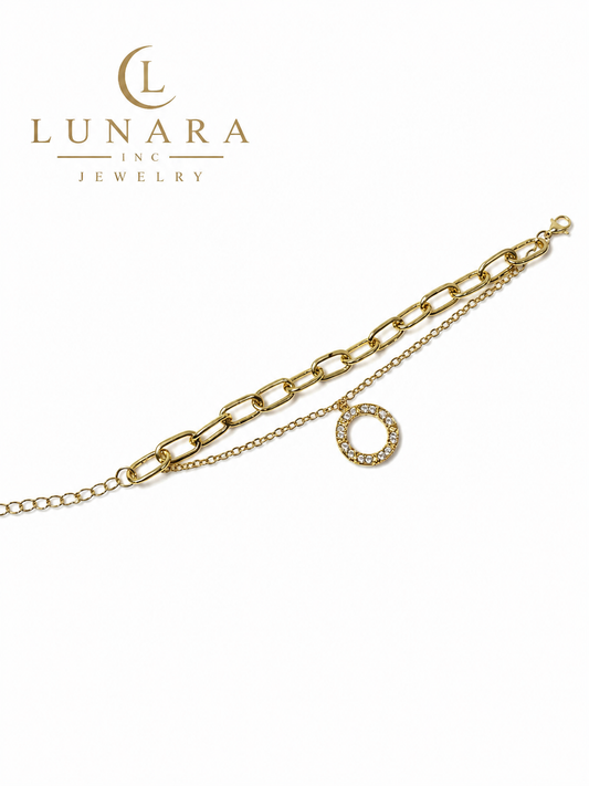 Layered Circle Charm Paperclip Bracelet