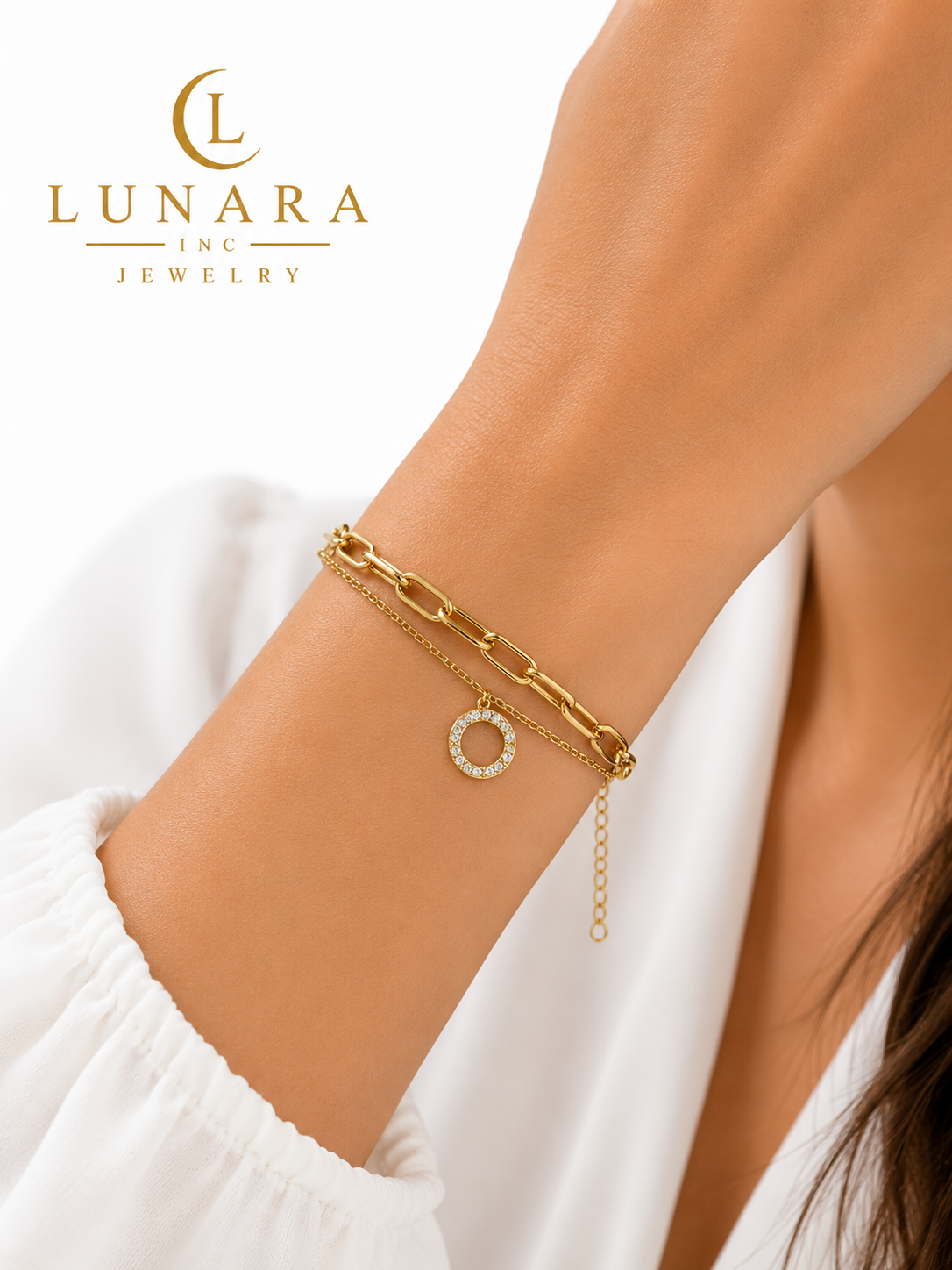 Layered Circle Charm Paperclip Bracelet