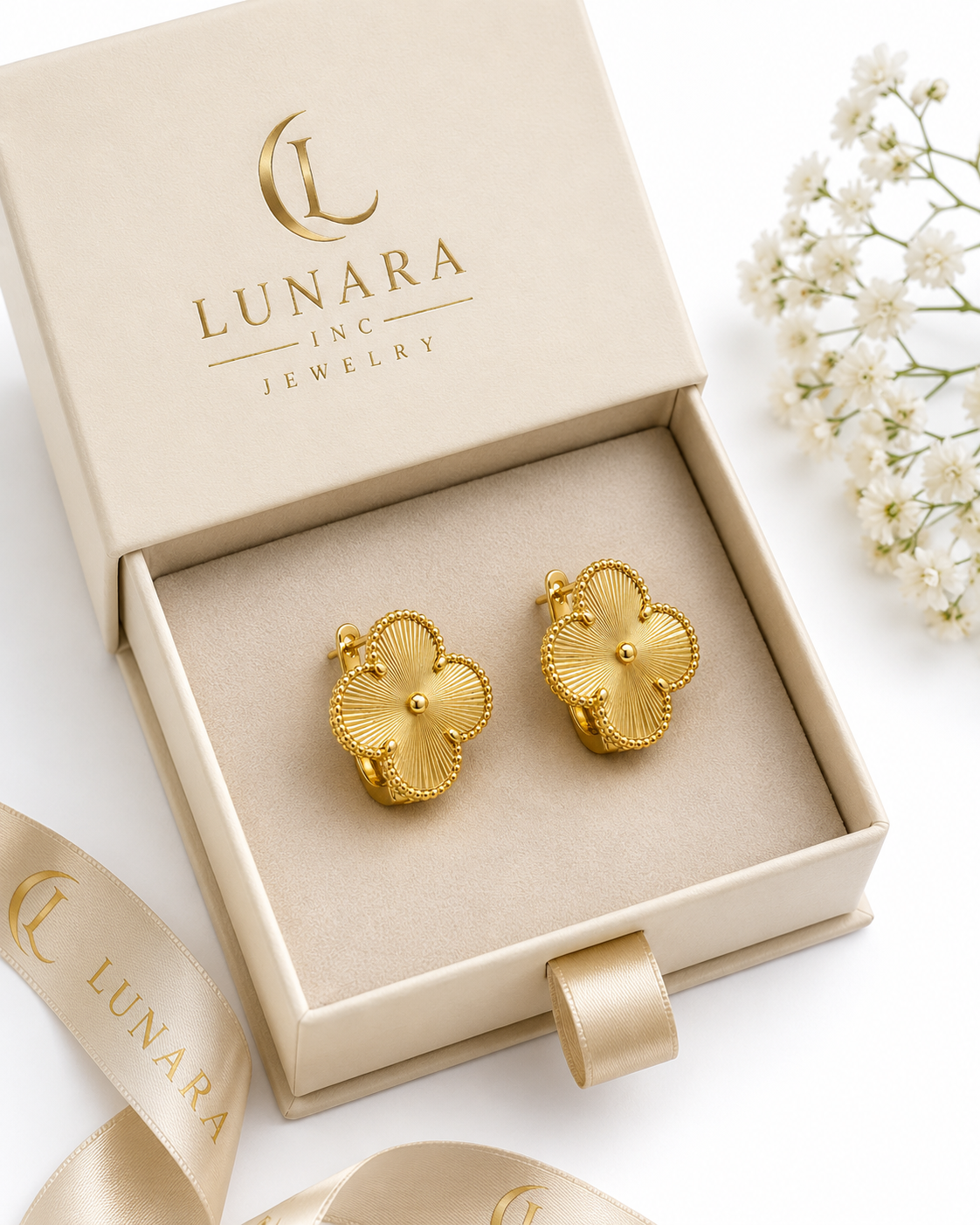 Golden Clover Hoop Earrings