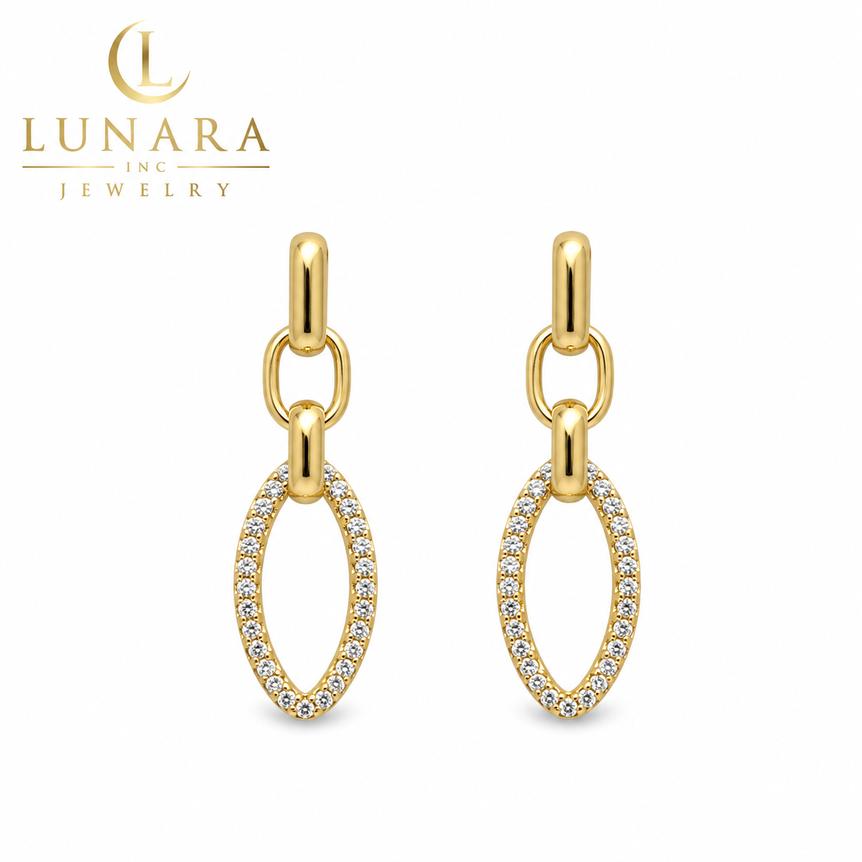 Pavé Oval Link Drop Earrings