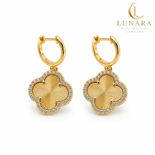 Luxe Clover Pavé Hoop Earrings