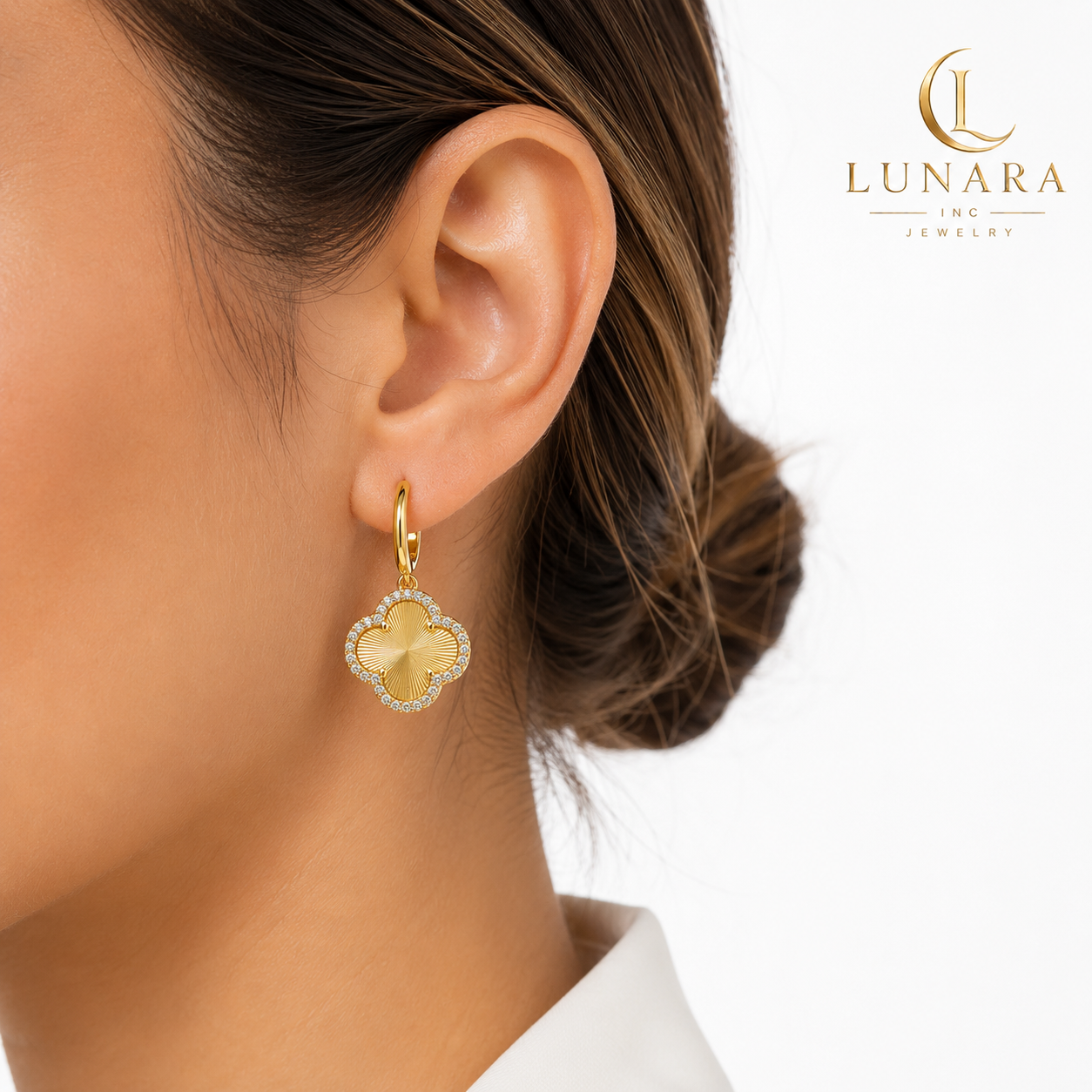 Luxe Clover Pavé Hoop Earrings