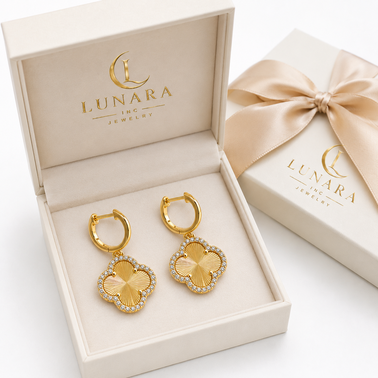 Luxe Clover Pavé Hoop Earrings