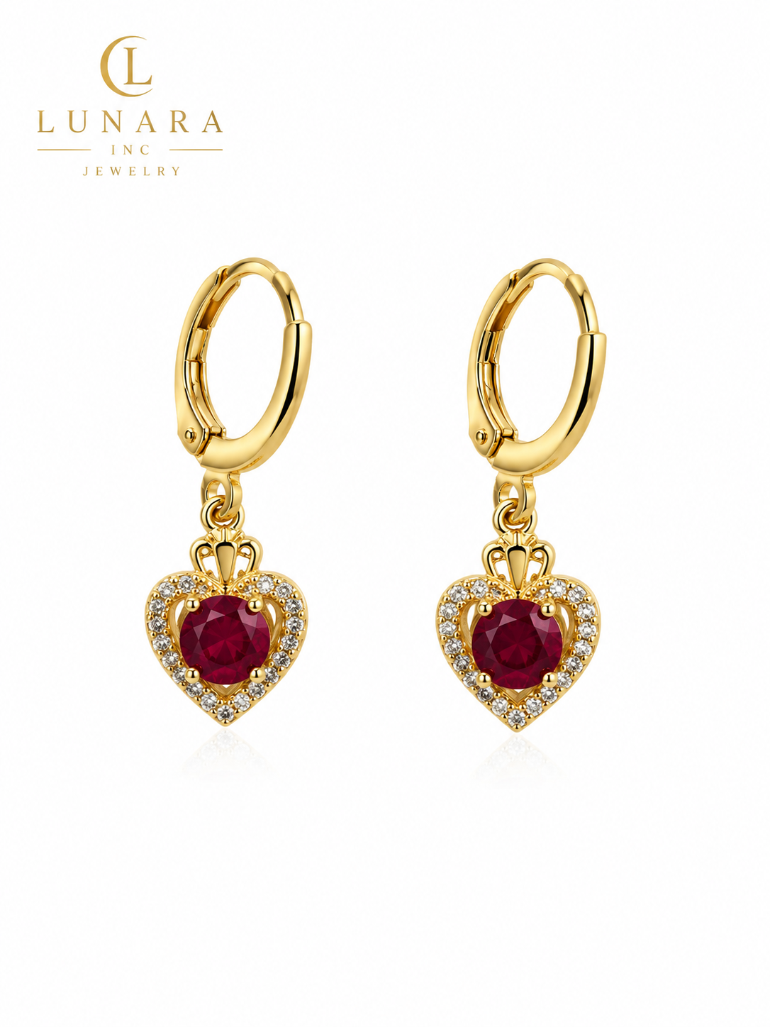 Ruby Heart Halo Huggie Earrings
