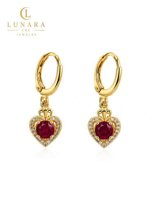 Ruby Heart Halo Huggie Earrings