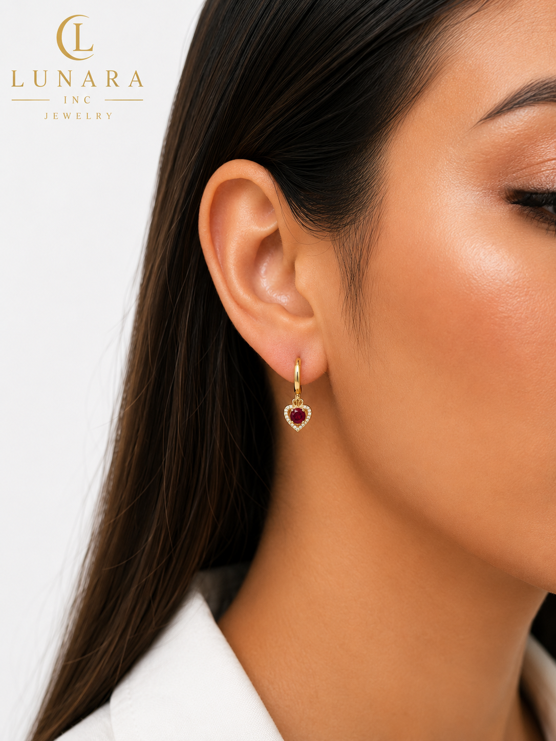 Ruby Heart Halo Huggie Earrings