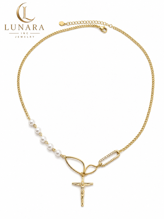Faith & Grace Pearl Cross Necklace