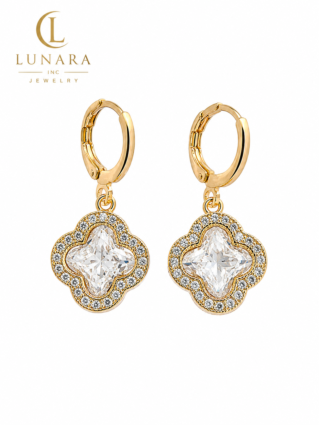 Sparkling Clover Huggie Earrings