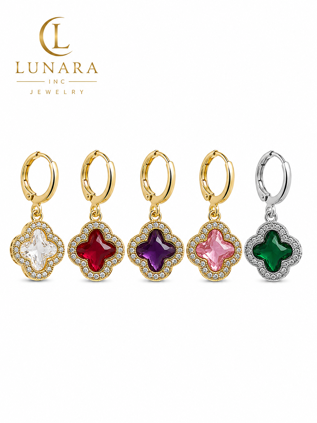 Sparkling Clover Huggie Earrings