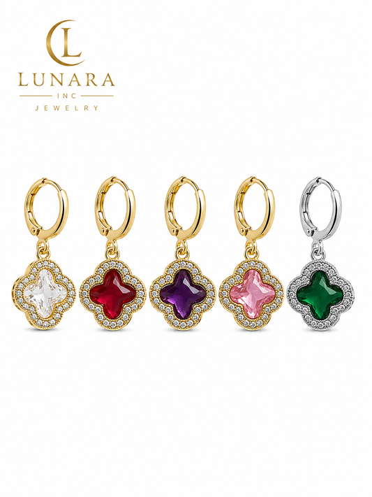 Sparkling Clover Huggie Earrings