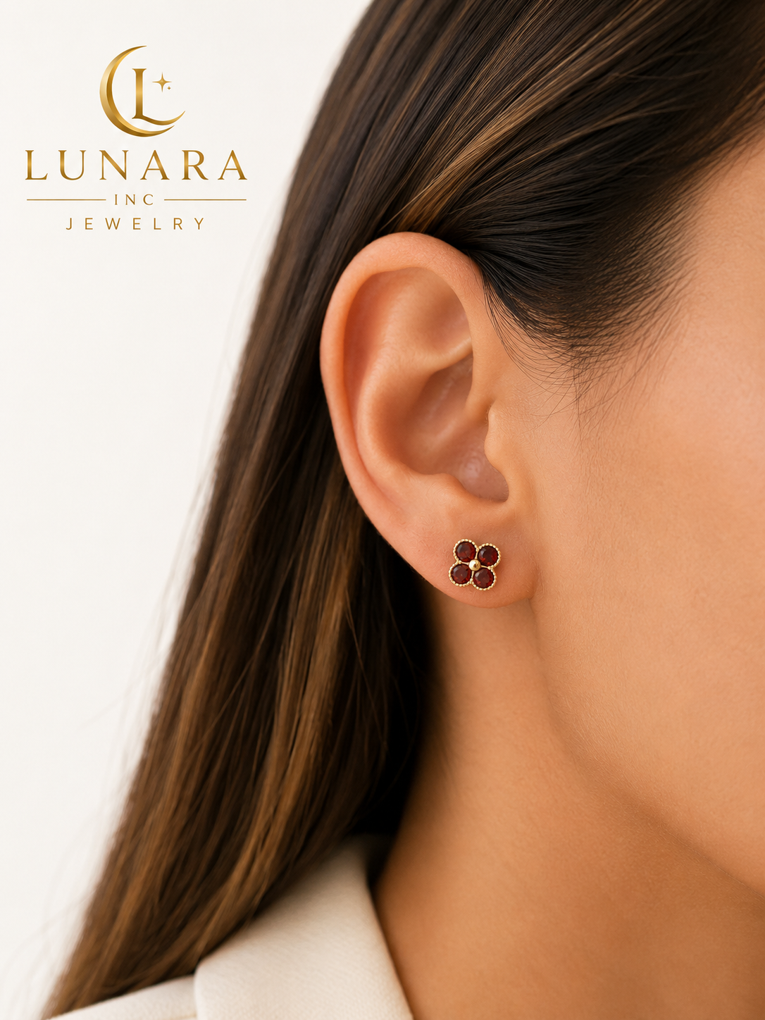 Lunara Clover Crystal Stud Earrings Collection
