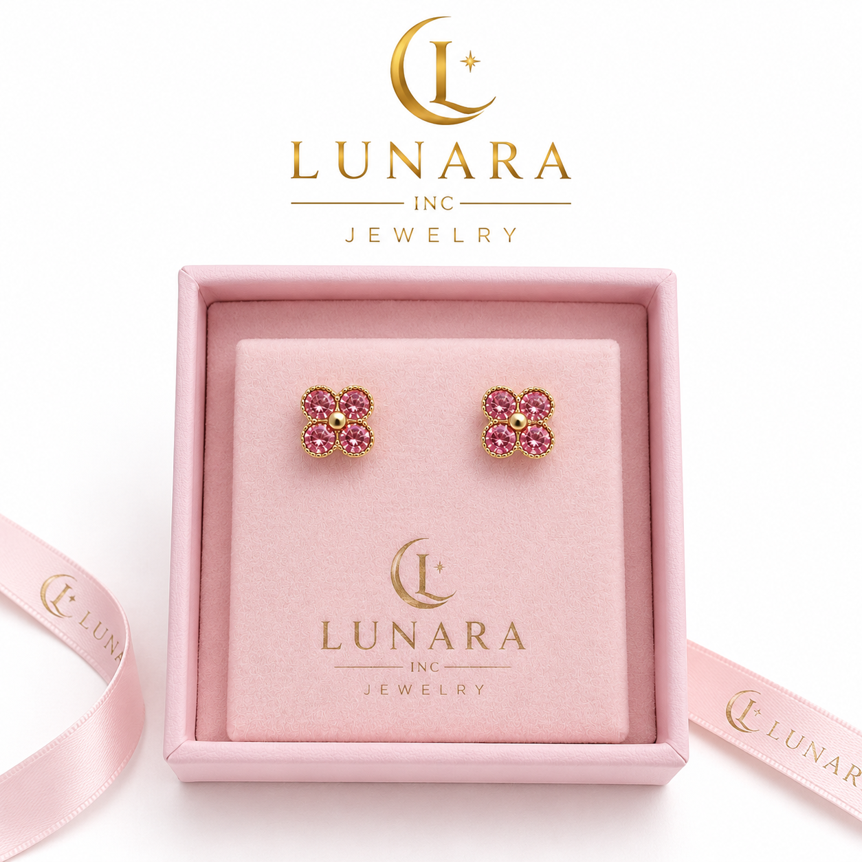 Lunara Clover Crystal Stud Earrings Collection