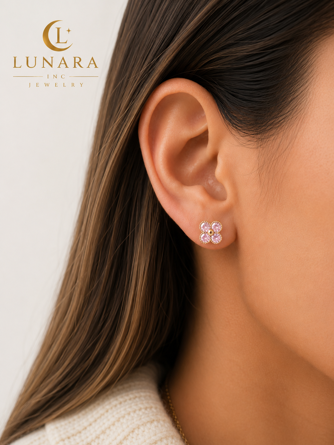 Lunara Clover Crystal Stud Earrings Collection