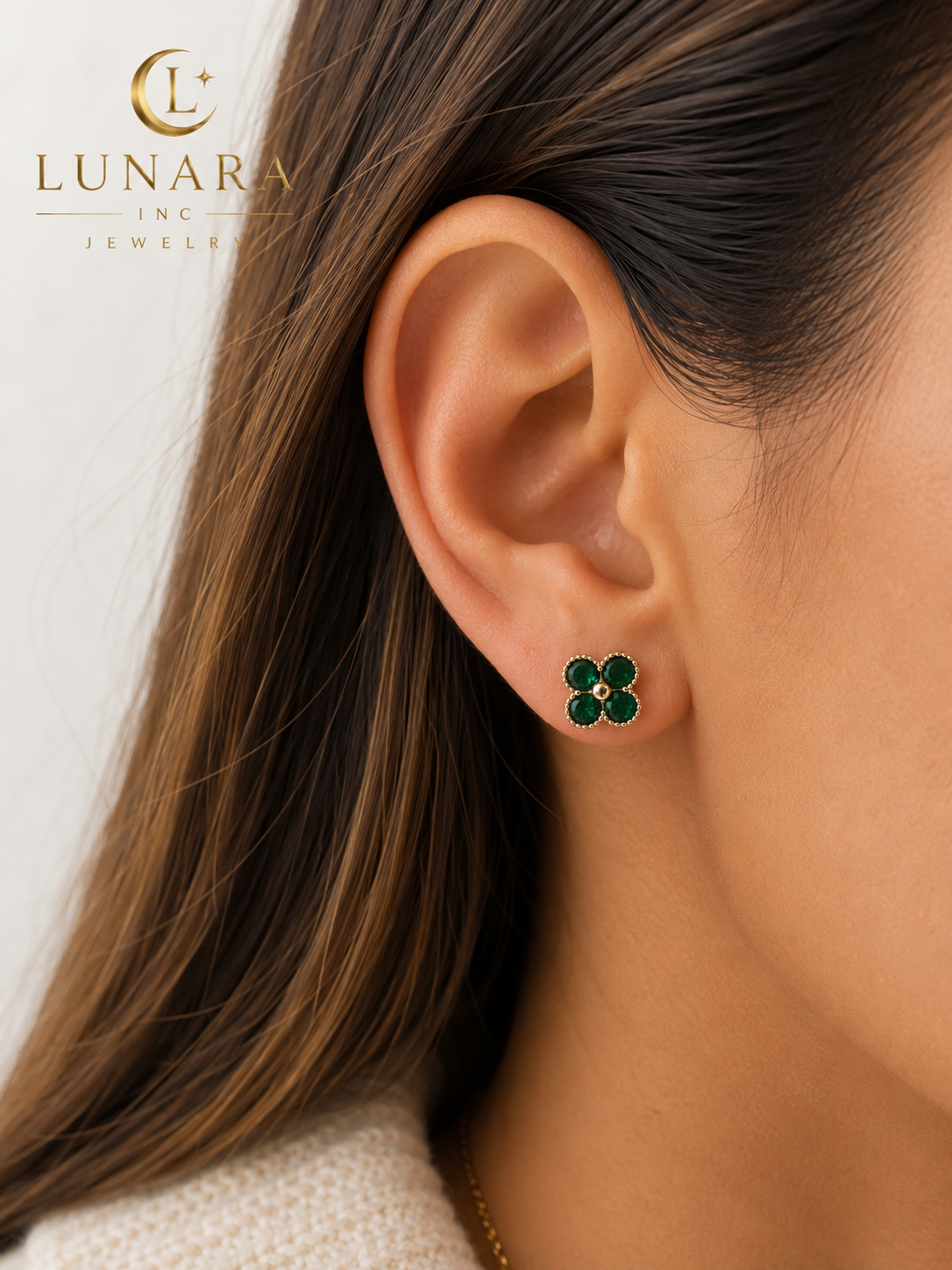Lunara Clover Crystal Stud Earrings Collection