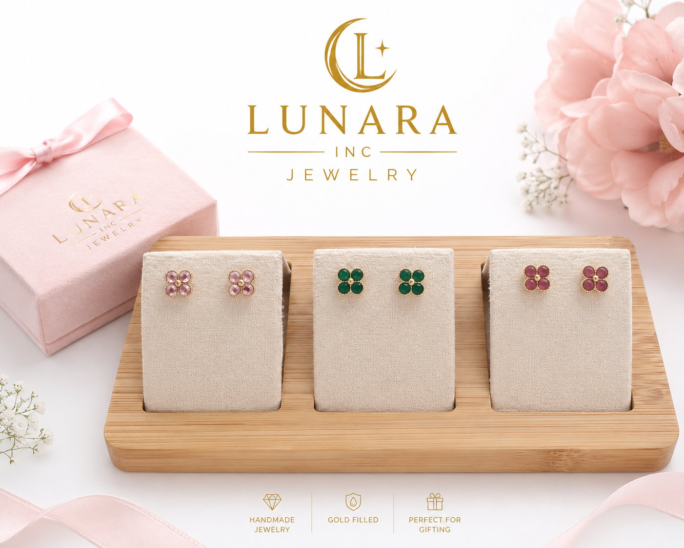 Lunara Clover Crystal Stud Earrings Collection