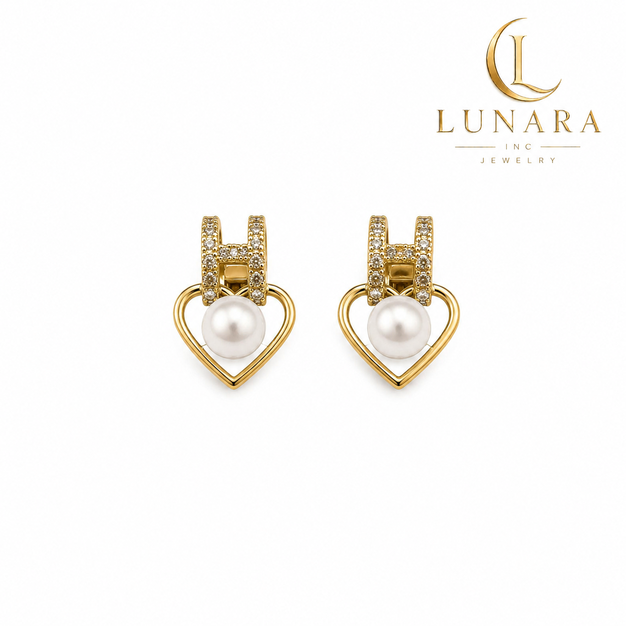 Lunara Pearl Heart Stud Earrings