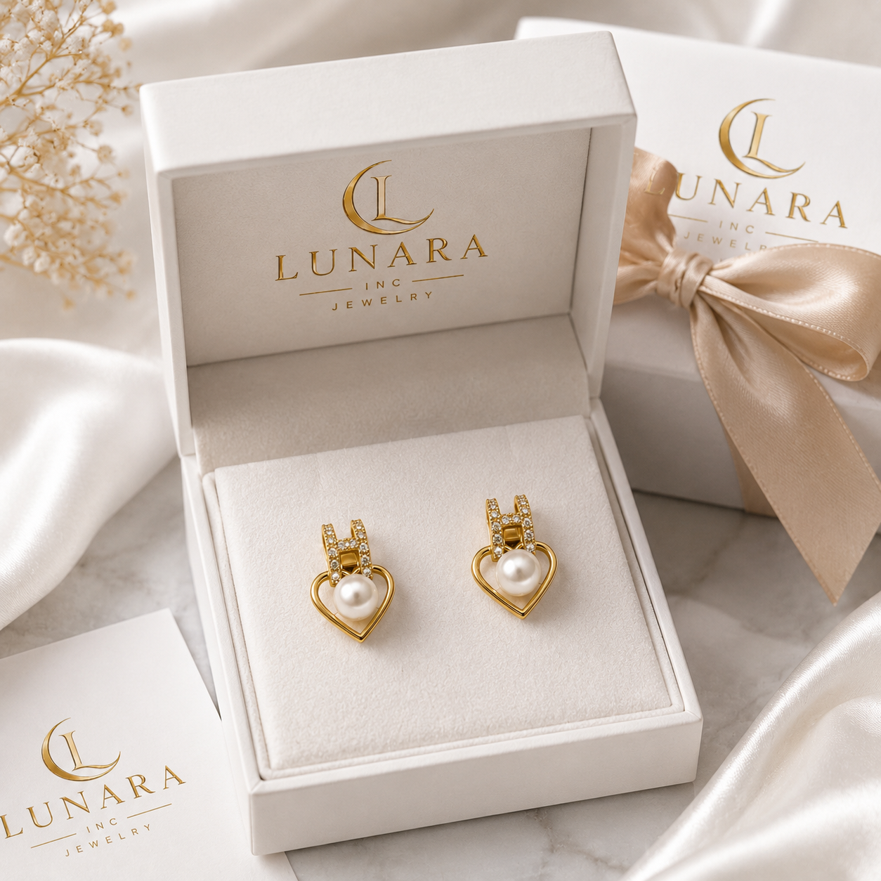 Lunara Pearl Heart Stud Earrings