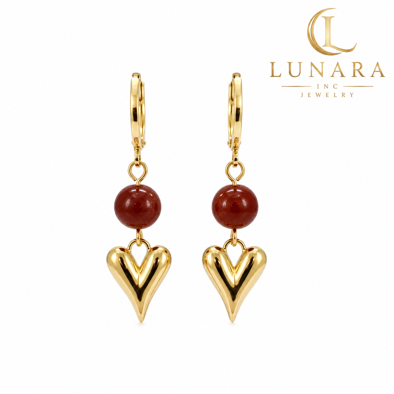 Brown Jade Heart Huggie Earrings