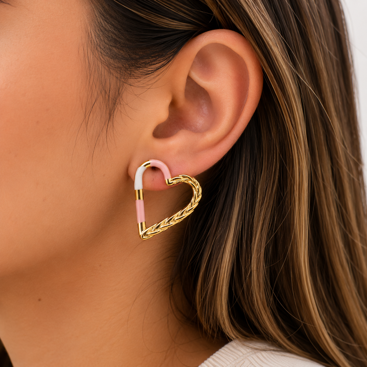Blush Heart Hoop Earrings