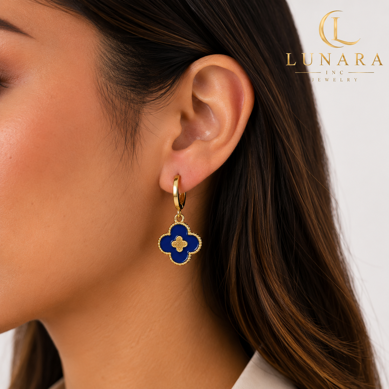 Royal Blue Clover Huggie Earrings