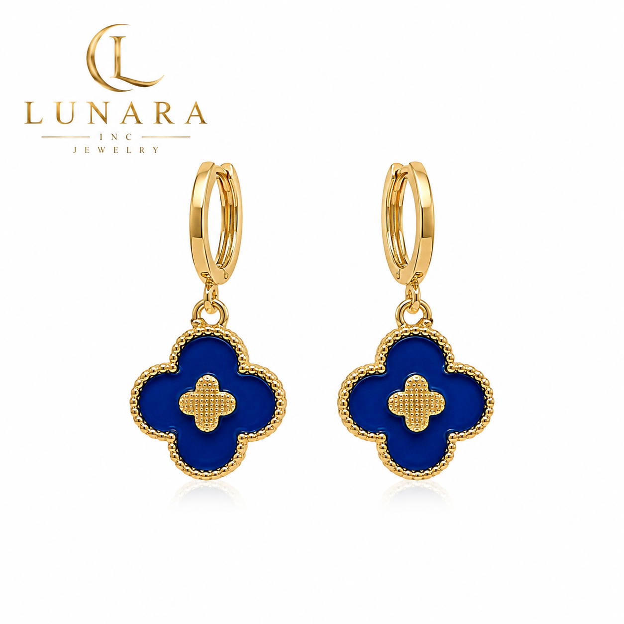 Royal Blue Clover Huggie Earrings