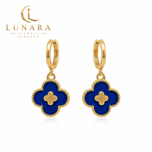 Royal Blue Clover Huggie Earrings