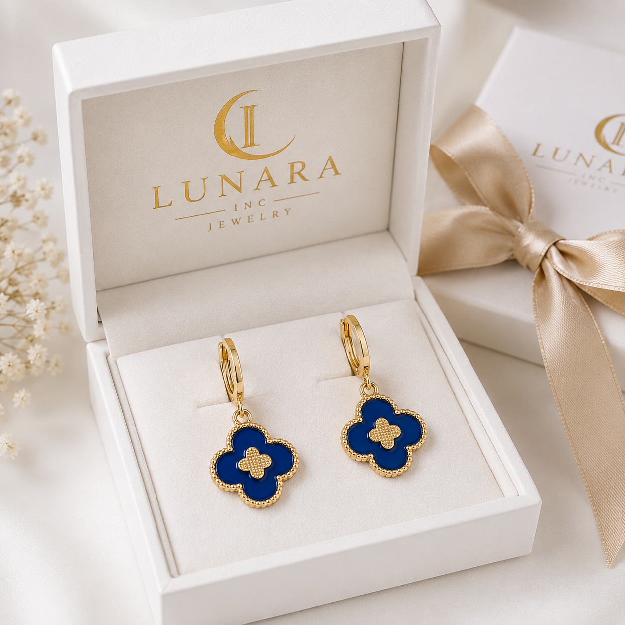 Royal Blue Clover Huggie Earrings