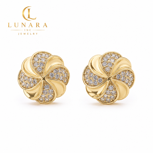 Sparkling Swirl Flower Stud Earrings