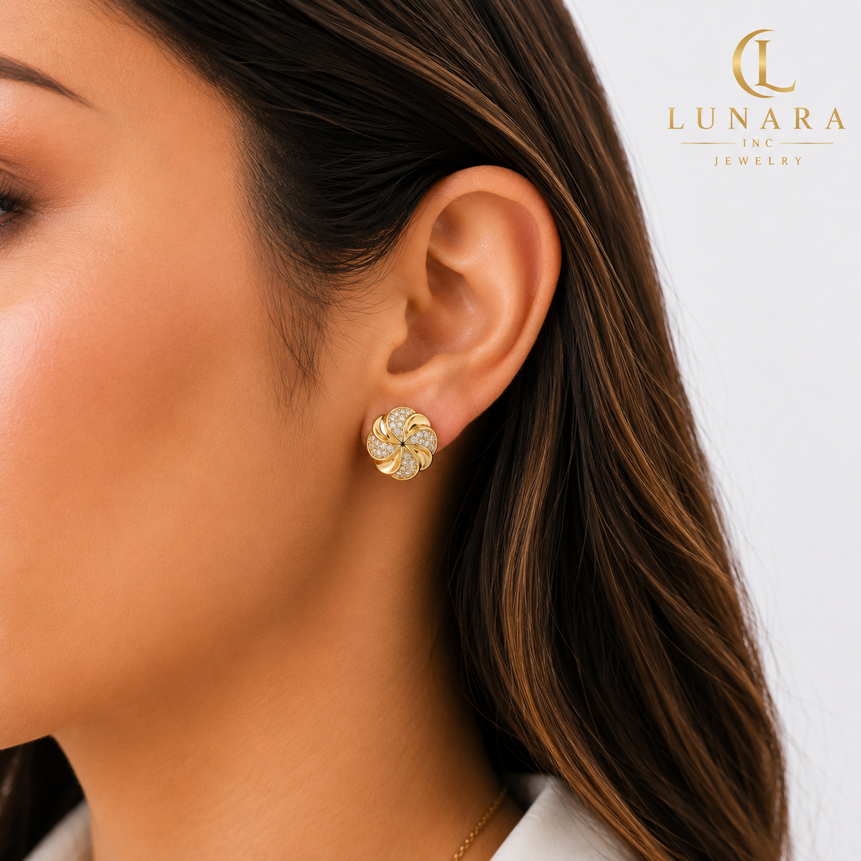Sparkling Swirl Flower Stud Earrings