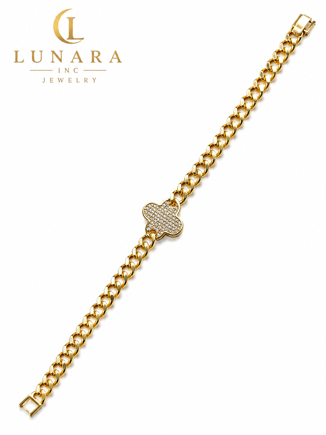 Lunara Clover Pavé Cuban Bracelet
