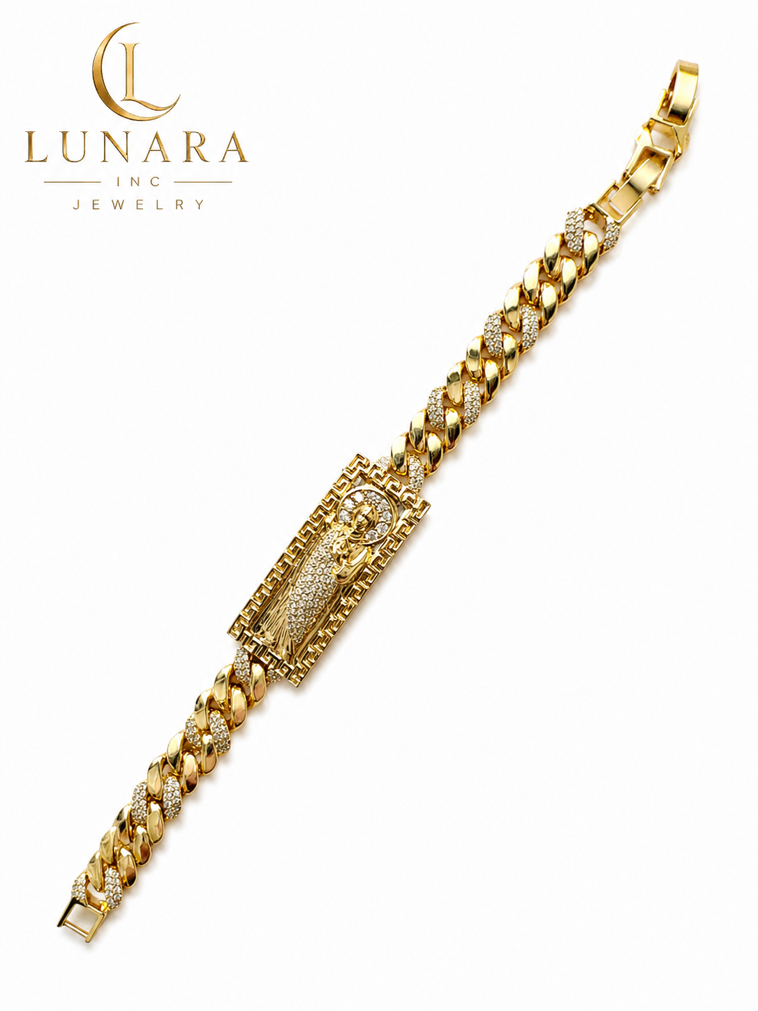 Saint Jude Cuban Link Bracelet Greek Key Design