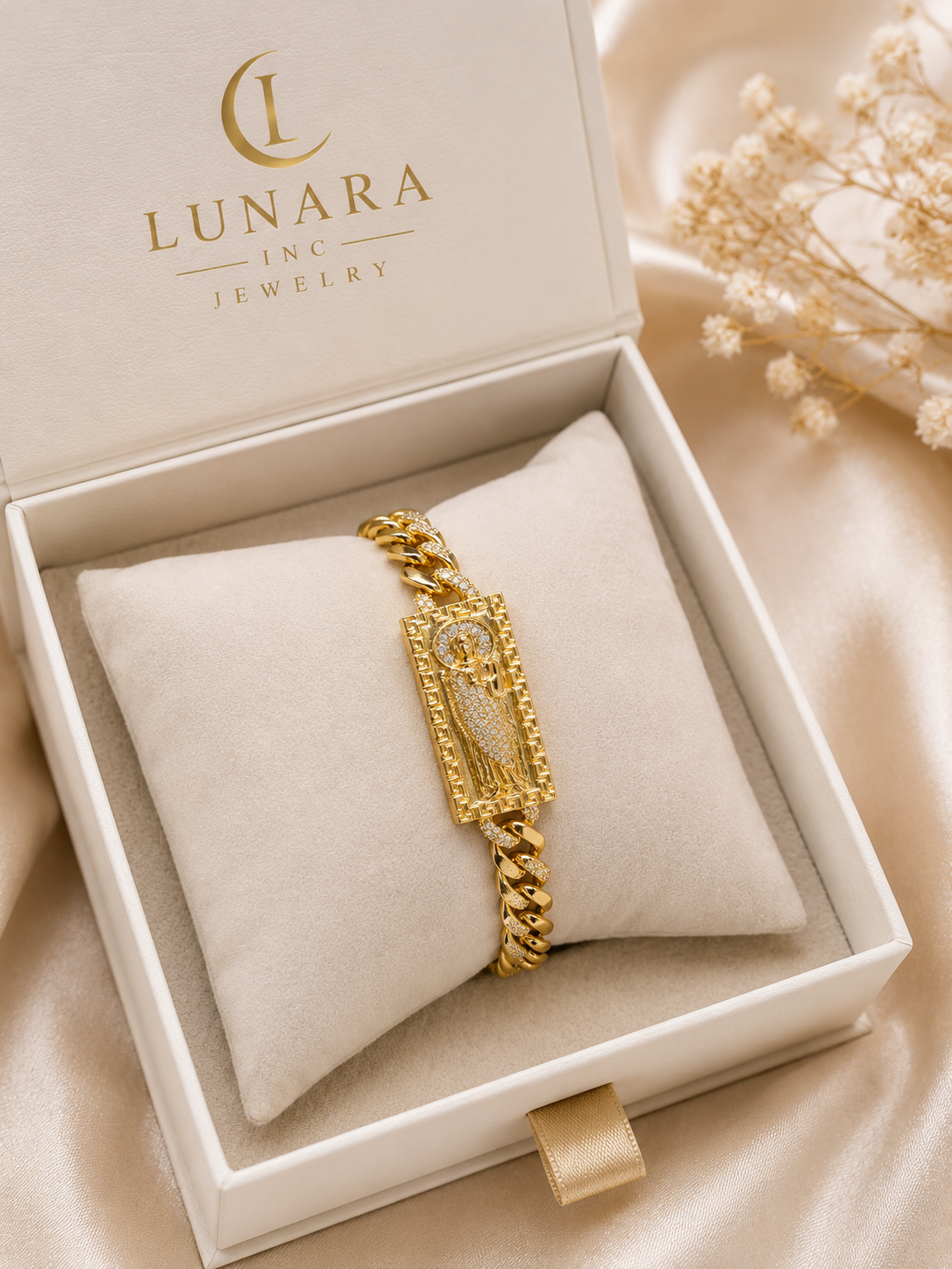 Saint Jude Cuban Link Bracelet Greek Key Design