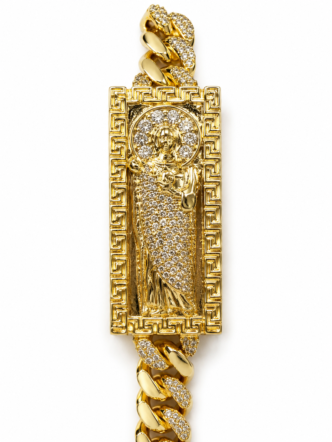 Saint Jude Cuban Link Bracelet Greek Key Design