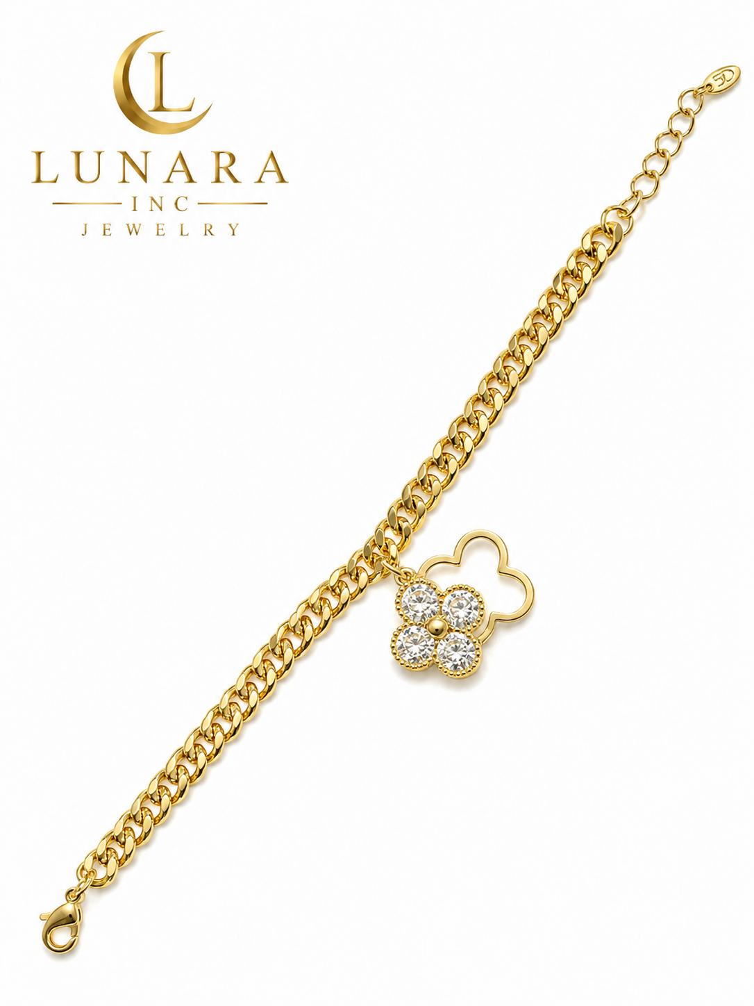 Lucky Clover Charm Cuban Link Bracelet