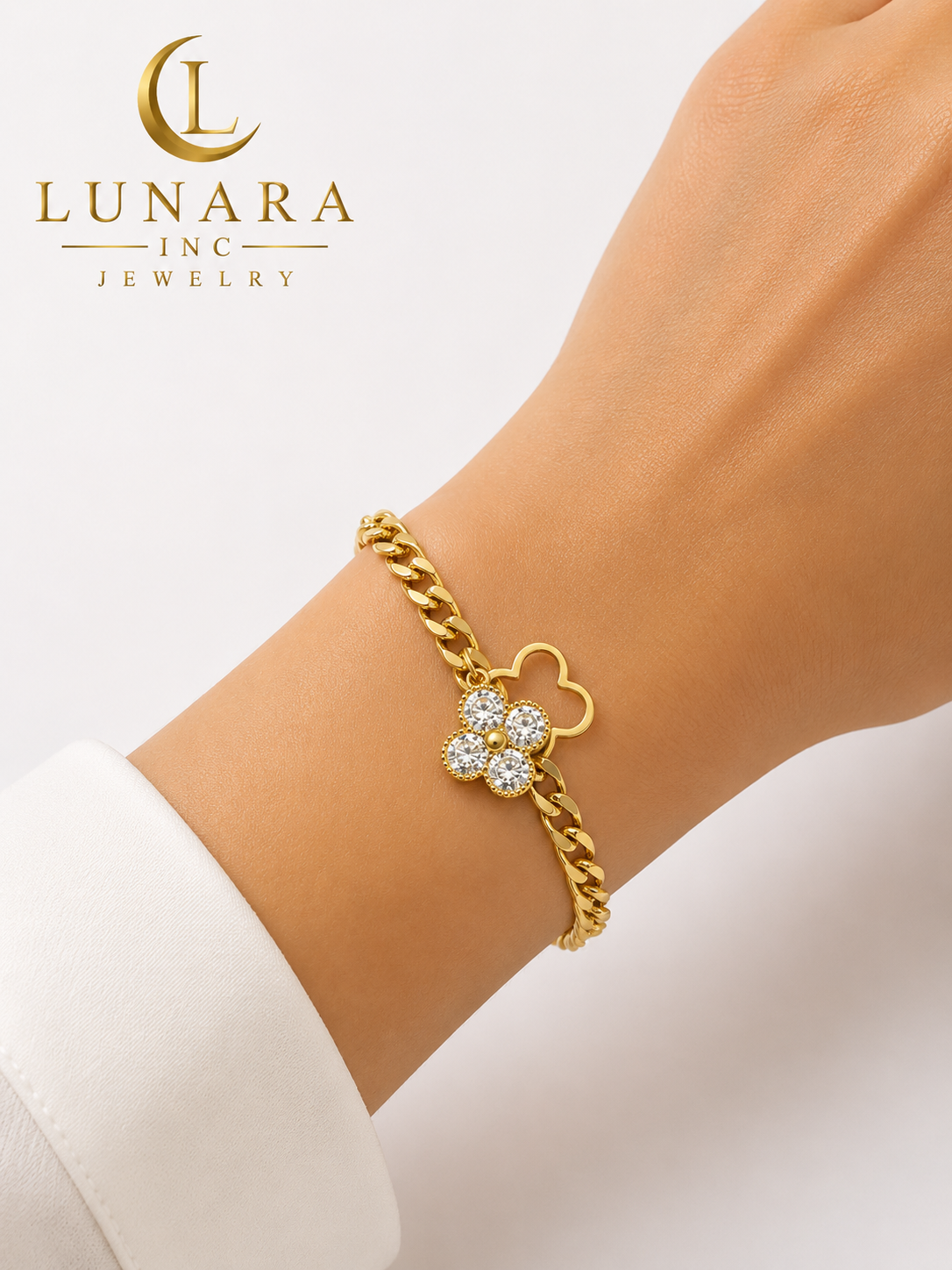 Lucky Clover Charm Cuban Link Bracelet