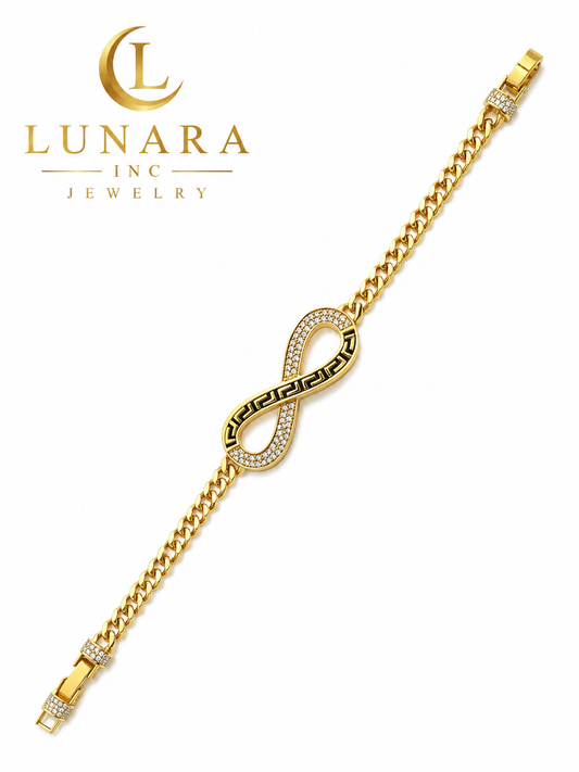 Greek Key Infinity Cuban Link Bracelet